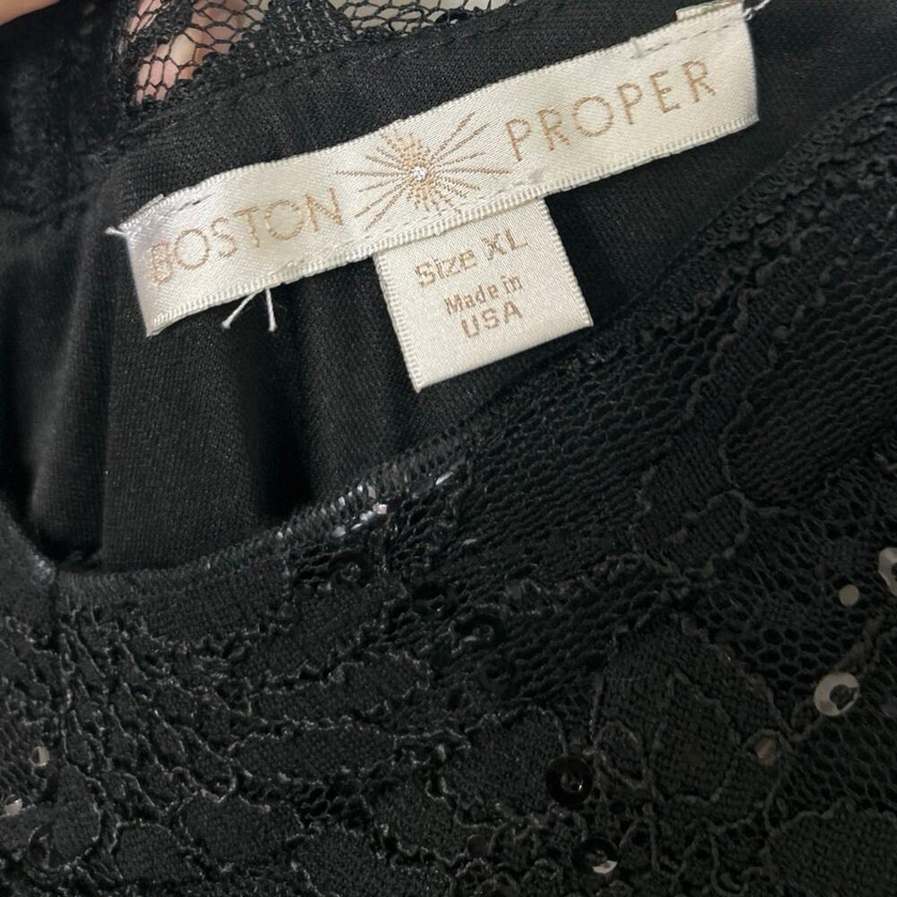 Boston Proper Black Lace Sequin V-Neck Top XL Made USA Y2K Evening Sheer Sleeves - Picture 10 of 11